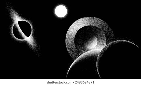 Stars and exoplanet in outer space. Futuristic landscape, with noise texture . Night landscape with starry sky .Vector illustration