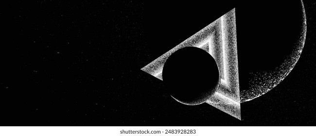 Stars and exoplanet in outer space. Futuristic landscape, with noise texture . Night landscape with starry sky .Vector illustration