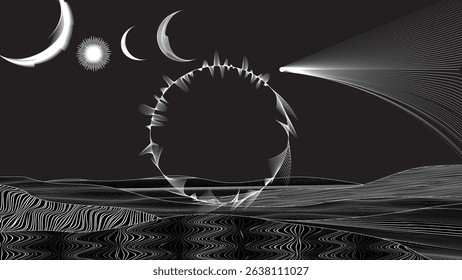 Stars and exoplanet in outer space. Futuristic landscape, with lines . Night landscape with starry sky .Vector illustration