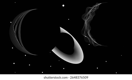 Stars and exoplanet in outer space. Futuristic landscape, with lines . Night landscape with starry sky .Vector illustration