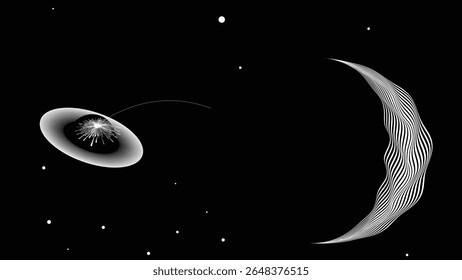 Stars and exoplanet in outer space. Futuristic landscape, with lines . Night landscape with starry sky .Vector illustration