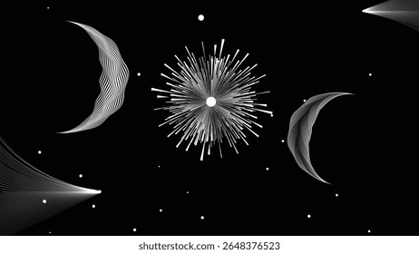 Stars and exoplanet in outer space. Futuristic landscape, with lines . Night landscape with starry sky .Vector illustration