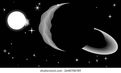 Stars and exoplanet in outer space. Futuristic landscape, with lines . Night landscape with starry sky .Vector illustration
