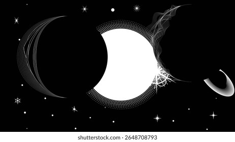 Stars and exoplanet in outer space. Futuristic landscape, with lines . Night landscape with starry sky .Vector illustration
