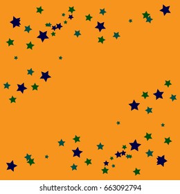 Stars Falling Confetti Print. Vector Background for Birthday Party Celebration. Starlight, Dark Paper in black Color. Starlit Indigo Card. Fall Chaotic Decor. Modern Creative Backdrop.
