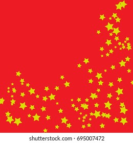 Stars Falling Confetti Print. Vector Background for Birthday Party, Celebration, Festival. Red Background With Gold Stars.