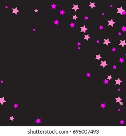 Stars Falling Confetti Print. Vector Background for Birthday Party Celebration. Dark Background With Gold And Pink Stars.