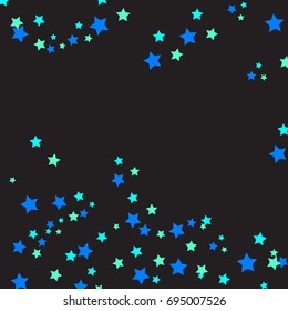 Stars Falling Confetti Print. Vector Background for Birthday Party, Celebration. Dark Background With Blue And Light Green Stars.