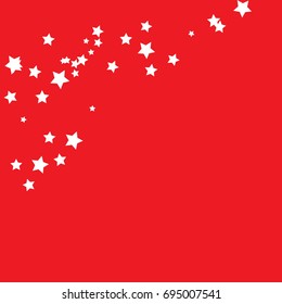 Stars Falling Confetti Print. Vector Background for Birthday Party, Celebration, Festival. Red Background With Sliver Stars.