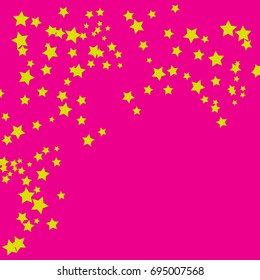Stars Falling Confetti Print. Vector Background for Birthday Party, Celebration, Festival. Pink Background With Gold Stars.