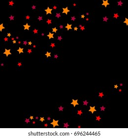 Stars Falling Confetti Print. Vector Background for Birthday Party Celebration. Dark Background With Gold And Pink Stars.