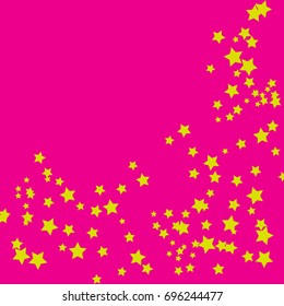 Stars Falling Confetti Print. Vector Background for Birthday Party, Celebration, Festival. Pink Background With Gold Tiny Stars.