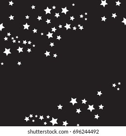 Stars Falling Confetti Print. Vector Background for Birthday Party, Celebration. Dark Background With Sliver Stars.