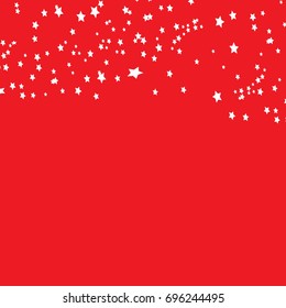 Stars Falling Confetti Print. Vector Background for Birthday Party, Celebration, Festival. Red Background With Sliver Stars.
