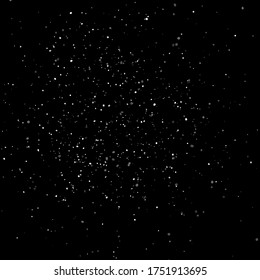 Stars falling on night sky. Shining starry background. Space banner. White, silver stars explosion on black backdrop. Magic decoration. Vector illustration.