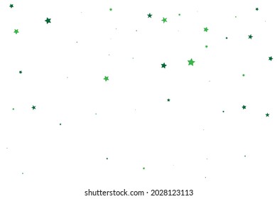 Stars Festive. Confetti Card. Green Starry Isolated. Texture Card. Sparkling Greeting. Celebration Holiday. Glitter Card. Falling Invitation. Universe Card.