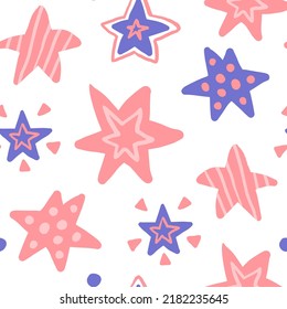 Stars festive greeting seamless pattern. Childish bedding endless  vector illustration with hand drawn doodle universe cosmos