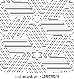 Stars, figures ornament. Ethnic backdrop. Star, polygonal, linear shapes wallpaper. Folk background. Mosaics motif. Digital paper, abstract. Seamless pattern. Vector