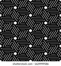 Stars, figures ornament. Ethnic backdrop. Star, polygonal shapes wallpaper. Folk background. Mosaics motif. Digital paper, abstract. Seamless pattern. Vector.
