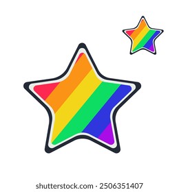 Stars filled with rainbow colors. Flat vector illustration. Simple design element with lgbt vibe