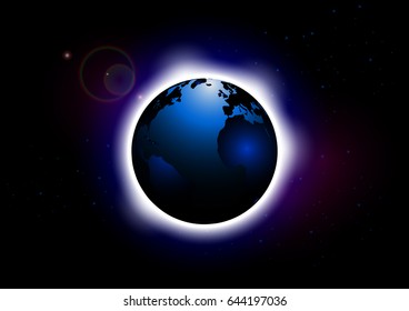 Stars filled space background with globe,vector illustration.