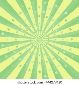 Stars Fireworks. Abstract Green rays background. Vector