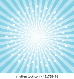 Stars Fireworks. Abstract Light Blue rays background. Vector