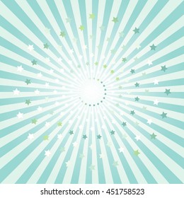 Stars Fireworks. Abstract Light Green rays background. Vector