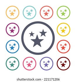 stars flat icons set. Open round colorful buttons. Vector 