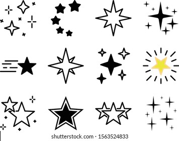 Stars flat line icons set. Shining star, starry night, falling star, firework, twinkle, glow, glitter burst vector illustrations. 