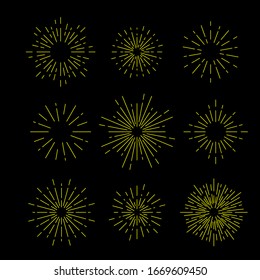 Stars flat line icons set. Starry night, falling star, firework, twinkle, glow, glitter burst vector illustrations. Outline signs for glossy material property. Pixel perfect. Editable Strokes.