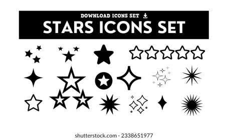 Stars flat line icons set. Starry night, falling star, firework, twinkle, glow, glitter burst vector illustrations. Outline signs for glossy material property. 