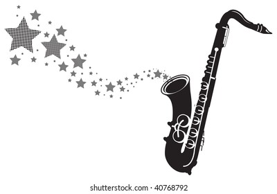 stars floating from a saxophone