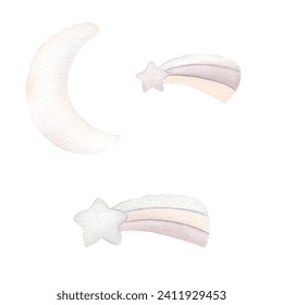 Stars flying sky magic pastel color moon