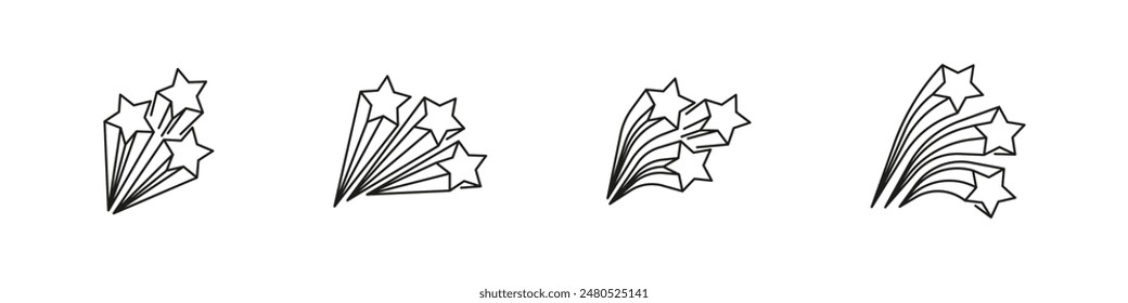 Conjunto de iconos de Vector volador de estrellas. Iconos de concepto de espacio de la mosca estelar. Símbolos de fantasía cometa.