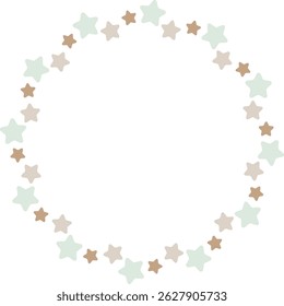 As estrelas formam um quadro circular com um estilo minimalista.  Formas celestes criam uma bela borda perfeita para texto ou imagens. Ilustração de vetor de desenhos animados
