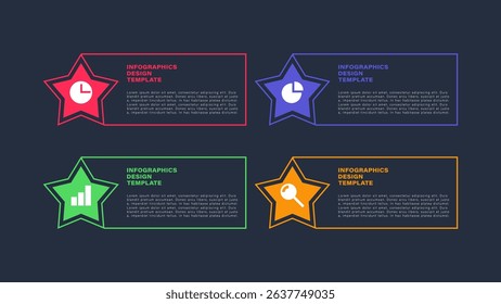 Stars four steps process vector infographic template. Bright infographic design