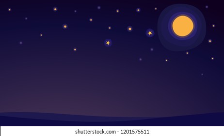 Stars and full moon flying on the violet purple gradient landscape background 2. sky, star, moon symbols. Sky objects decoration vector graphic design.
for backdrop, banner, card etc.