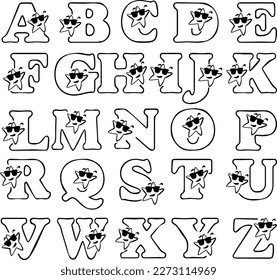 Stars with glasses clipart alphabet abc starry alphabet