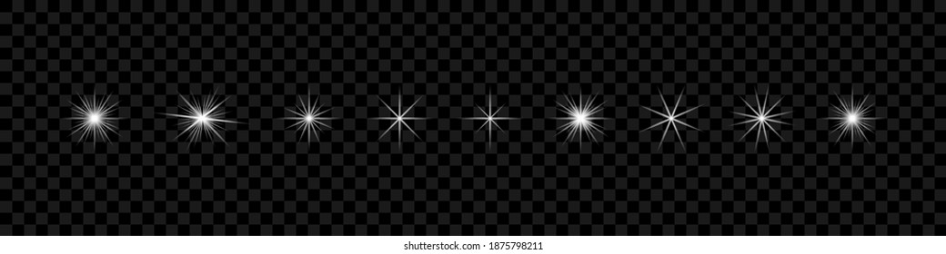 Stars. Glowing light effect. Stars with glare light. Realistic white Star, isolated on transparent background. Vector illustration