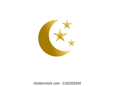 Stars and the golden moon On a white background, for a logo

