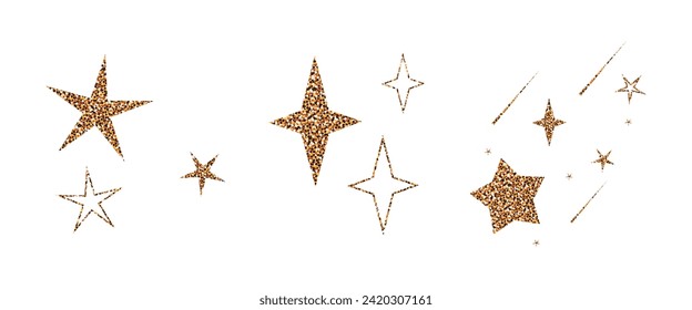 Stars. Golden stars. Shiny star effect. Sparkling stars. Stellar systems. Universe. Starlight