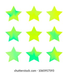 Stars gradient set. Colorful stars of different color tone on white background. Vector logo templates - icons and signs in bright colors. Sparkle lights gradient set. Premium color shapes for icons.