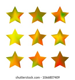 Stars gradient set. Colorful stars of different color tone on white background. Vector logo templates - icons and signs in bright colors. Sparkle lights gradient set. Premium color shapes for icons.