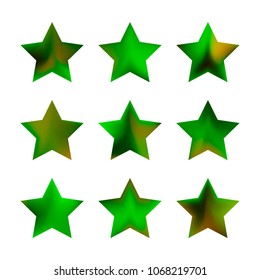 Stars gradient set. Colorful stars of different color tone on white background. Vector logo templates - icons and signs in bright colors. Sparkle lights gradient set. Premium color shapes for icons.