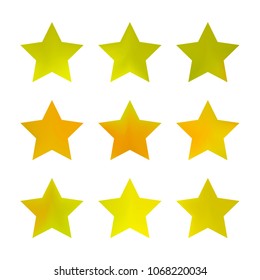 Stars gradient set. Colorful stars of different color tone on white background. Vector logo templates - icons and signs in bright colors. Sparkle lights gradient set. Premium color shapes for icons.