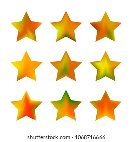 Stars gradient set. Colorful stars of different color tone on white background. Vector logo templates - icons and signs in bright colors. Sparkle lights gradient set. Premium color shapes for icons.