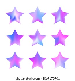 Stars gradient set. Colorful stars of different color tone on white background. Vector logo templates - icons and signs in bright colors. Sparkle lights gradient set. Premium color shapes for icons.