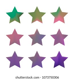 Stars gradient set. Colorful stars of different color tone on white background. Vector logo templates - icons and signs in bright colors. Sparkle lights gradient set. Premium color shapes for icons.