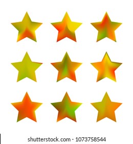 Stars gradient set. Colorful stars of different color tone on white background. Vector logo templates - icons and signs in bright colors. Sparkle lights gradient set. Premium color shapes for icons.